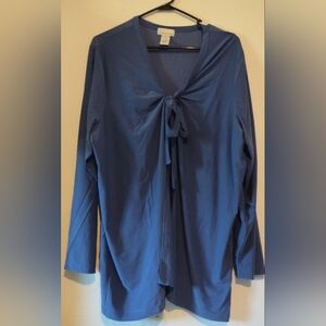 Elegant Blue Tie-Front Blouse